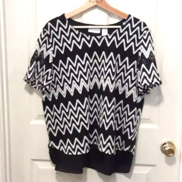 Alfred Dunner Women Blouse Lace black/white, lined, Crew-neck, short sleeves XL - Picture 1 of 4